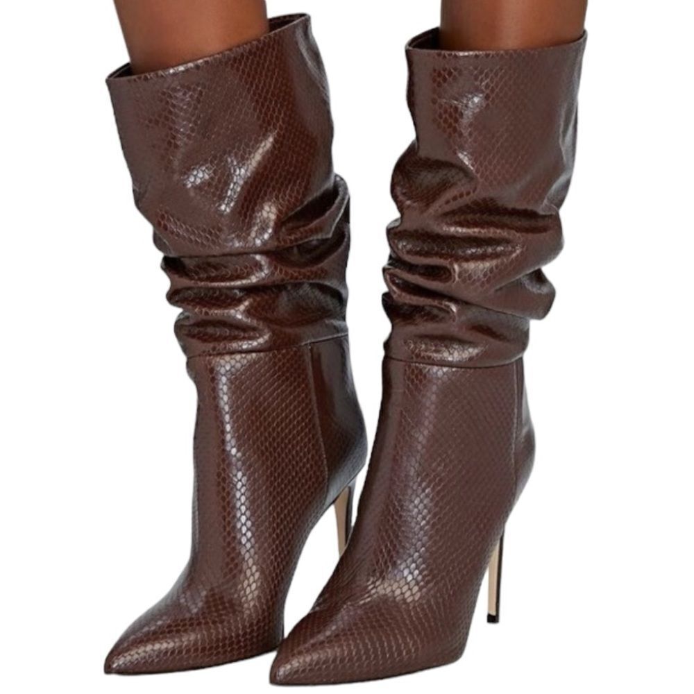 PARIS TEXAS Slouch Python-Embossed High Heel Boots in Cocoa Brown - Picture 4 of 16